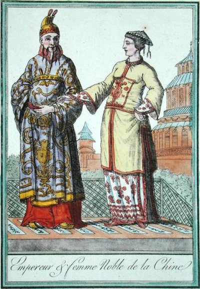 Een Chinese Keizer en Adellijke Vrouw, uit een van de kostuumstudies door Jules Grasset de Saint-Sauveur (1757-1810) 1796 door L.F. Labrousse