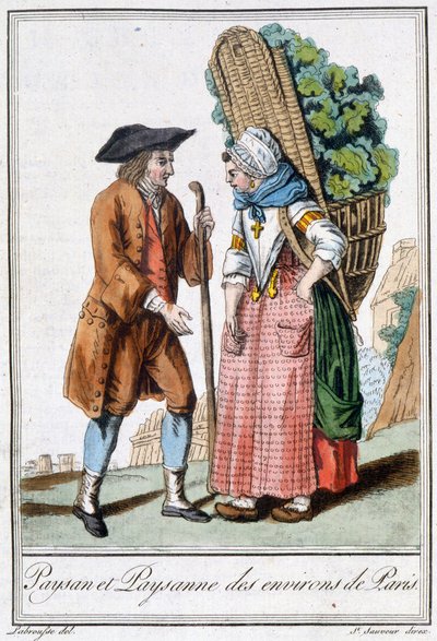 Boer en boerin van Parijs - in "Encyclopedia of Travels" door J. Grasset St Sauveur, Deron, Parijs door L.F. Labrousse