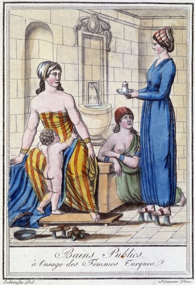 Openbare baden voor het gebruik van Turkse vrouwen - in "Encyclopedia of travels" door J. Grasset St Sauveur, Deroy, Parijs door L.F. Labrousse