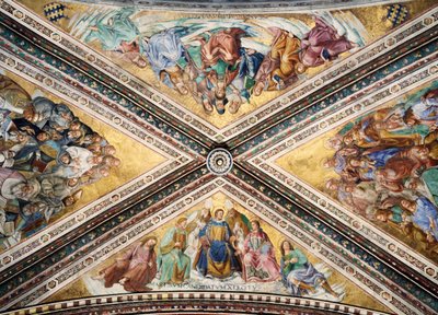 Fresco gewelf door Giovanni da Fiesole bekend als Fra Angelico en Luca Signorelli, Kapel van de Madonna di San Brizio, Kathedraal van Orvieto, Italië door L Fra Angelico and Signorelli
