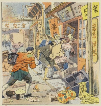 Plundering in de Chinese wijken, in Dalny door L. Malespine