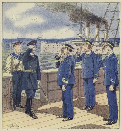 Inspectie van een koopvaardijschip door een Russische officier door L. Malespine