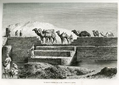 Het reservoir van Abdullah, Saoedi-Arabië, illustratie uit "Pelgrimage naar Nejd, de bakermat van het Arabische ras", gepubliceerd in de Wereldtour, geleid door Edouard Charton (1807-1890) 1882 door Lady Anne Blunt