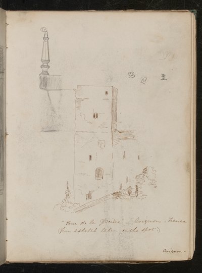 Studie van een Tafelpoot, Architecturale Studie, ?Tour de la Glacine - Avignon - Frankrijk door Lady Butler