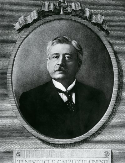 Portret van Temistocle Calzecchi Onesti (1853-1922), Italiaanse natuurkundige en uitvinder, ets naar foto door Amadeo (after) Modigliani