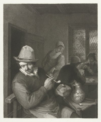 Kroegscène met man die een pijp stopt door Lambertus Antonius Claessens