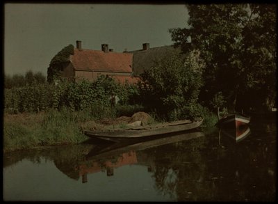 Blikkenburgervaart, Zeist, met boten en boerderij (en mogelijk Willem Emelaar Sr) door Lambertus Hendrik van Berk