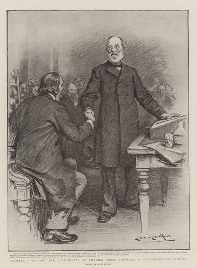 Professor Virchow en Lord Lister in Charing Cross Hospital, een welverdiend eerbetoon door Lance Calkin