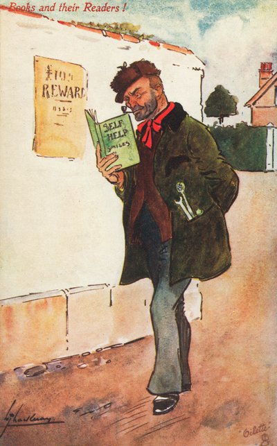 Arbeider die een zelfhulpboek leest door Lance Thackeray