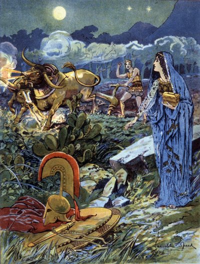 Jason, geholpen door Medea ploegt velden van Mars, c. 1900 door Lancelot Speed