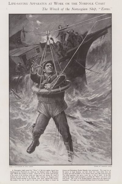 Reddingsapparatuur aan het werk aan de kust van Norfolk door Lancelot Speed