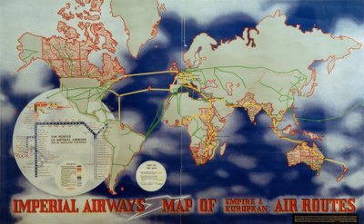 Imperial Airways kaart van Empire en Europese luchtwegen door Laszlo Moholy Nagy