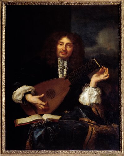 Portret van een man die de luit speelt door Laurent Fauchier