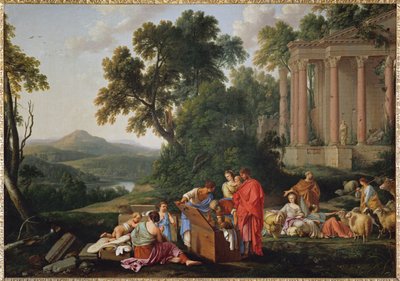 Laban cherchant ses idoles dans les bagages de JacobLaban op zoek naar zijn afgoden tussen de bezittingen van Jacob ... door Laurent de (workshop of) La Hyre