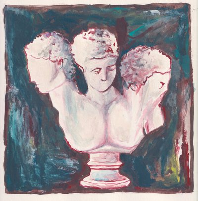 Drie hoofden, c.2019 (acryl op aquarelpapier) door Laurie Michaels