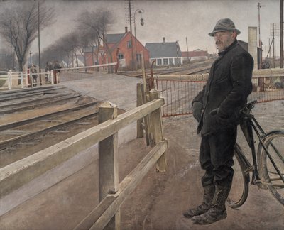 Wachten op de trein. Spoorwegovergang bij Roskilde Highway door Laurits Andersen Ring