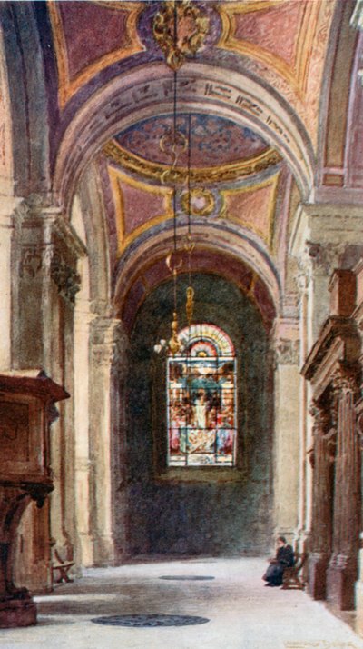 De noordelijke koorbeuk, kijkend naar het oosten (kleurenlitho) door Lawrence Deller