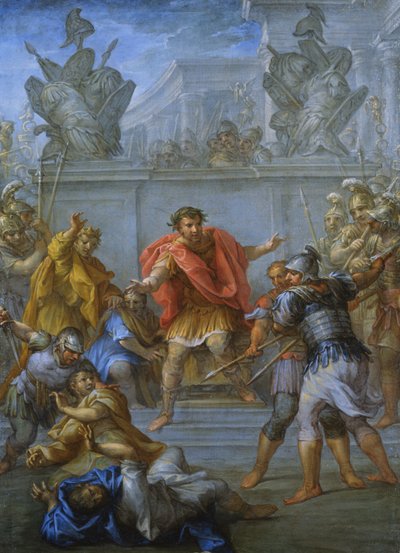 Keizer Claudius voorkomt de moord op zijn aanvallers door Lazzaro Baldi
