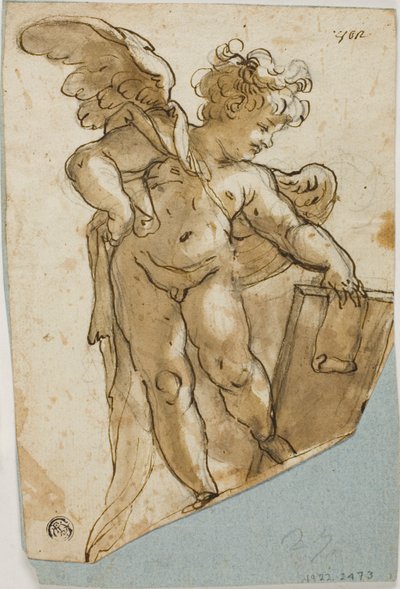 Staande putto met tablet door Lazzaro Tavarone