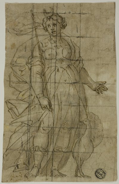 Studie voor Juno (of Diana) met een pauw door Lazzaro Tavarone