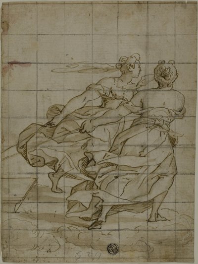 Twee Vrouwen op Wolken, die een Lading Trekken door Lazzaro Tavarone