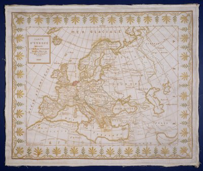 T.143-1938 Sampler met een kaart van Europa, genaaid door Fanny Le Gay, gepresenteerd aan M. le Comte Fourgroy, Frans door Le Gay