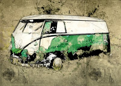 Artistieke groene bus door Lembayung senja studio [Vintage Poster]