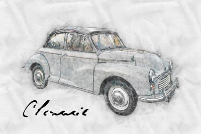Tekening van een oldtimer door Lembayung senja studio [Vintage Poster]