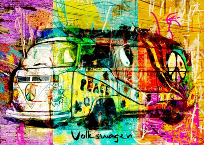 Kleurrijk hippiebusje door Lembayung senja studio [Vintage Poster]
