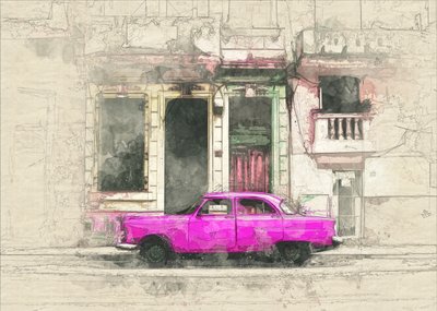 Roze vintage tram door Lembayung senja studio [Vintage Poster]