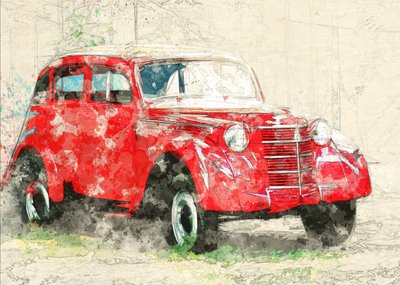 Rode oude auto door Lembayung senja studio [Vintage Poster]