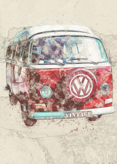 Red Vintage Van door Lembayung senja studio [Vintage Poster]
