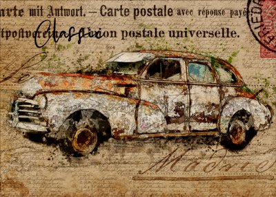 Verroeste klassieke auto door Lembayung senja studio [Vintage Poster]
