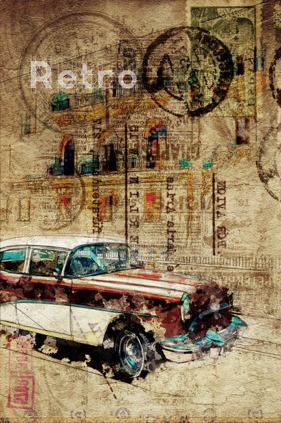 Roestige retro-stadsauto door Lembayung senja studio [Vintage Poster]