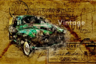 Reiskaart voor oldtimers door Lembayung senja studio [Vintage Poster]