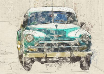Schets van een vintage groene auto door Lembayung senja studio [Vintage Poster]