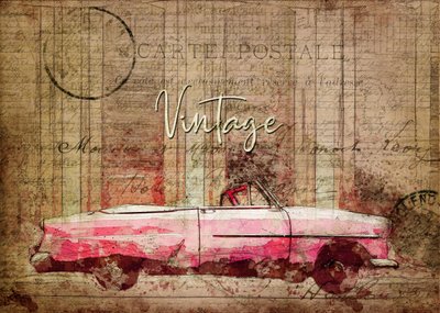 Vintage roze auto door Lembayung senja studio [Vintage Poster]