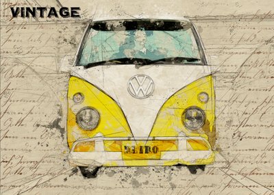Schets van een vintage geel busje door Lembayung senja studio [Vintage Poster]