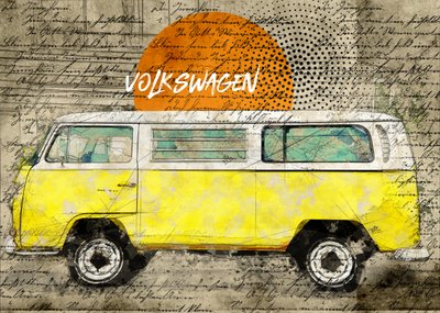 Yellow Vintage Van door Lembayung senja studio [Vintage Poster]