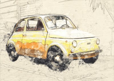 gele oude auto door Lembayung senja studio [Vintage Poster]