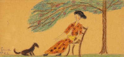 Vrouw en hond onder boom door Lenna Glackens