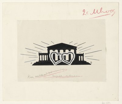 Tempel met twee ineengeklonken harten door Leo Gestel (signed by artist)