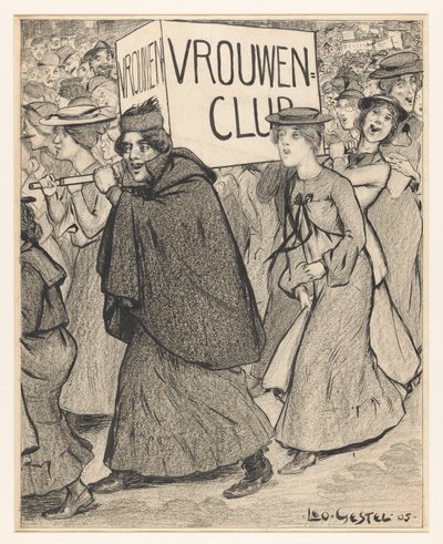 Vrouwen in een optocht van een vrouwenclub door Leo Gestel (signed by artist)