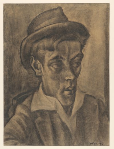Borstbeeld van man met hoed door Leo Gestel