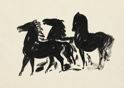 Drie Zwarte Paarden Staand Naar Links Kijkend (1935–1936) Drawing In High Resolution By Leo Gestel door Leo Gestel