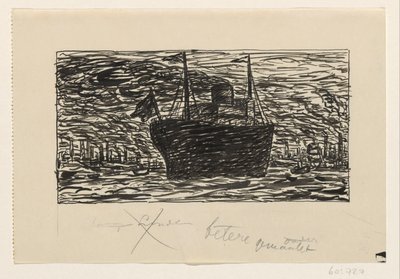 Schip vaart de haven van Londen binnen door Leo Gestel