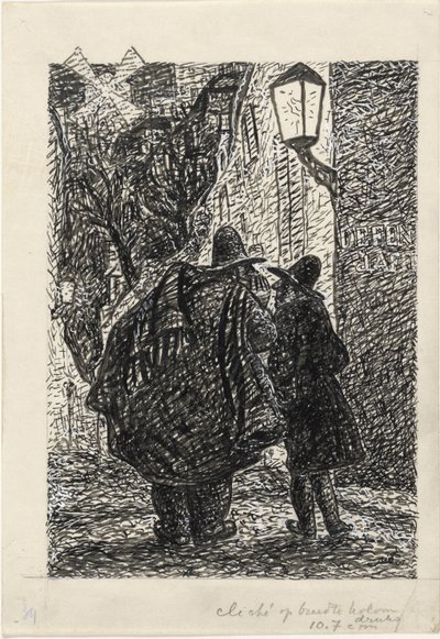 Twee mannen op straat in het donker door Leo Gestel