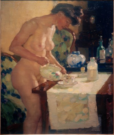 Model aan de theetafel door Leo Putz