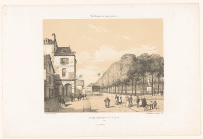 Zicht op de Place Du Guesclin in Dinan door Leon Auguste Asselineau