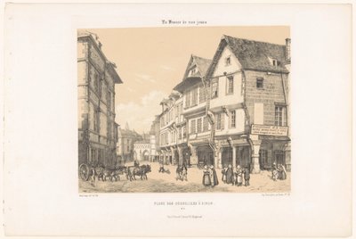 Zicht op de Place des Cordeliers in Dinan door Leon Auguste Asselineau